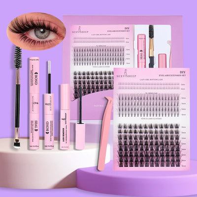 DIY False Eyelashes Clusters Extensions Individual Lashes Cluster Natural Segmented With glue,Remover,lash brush，tweezers - Smarsty