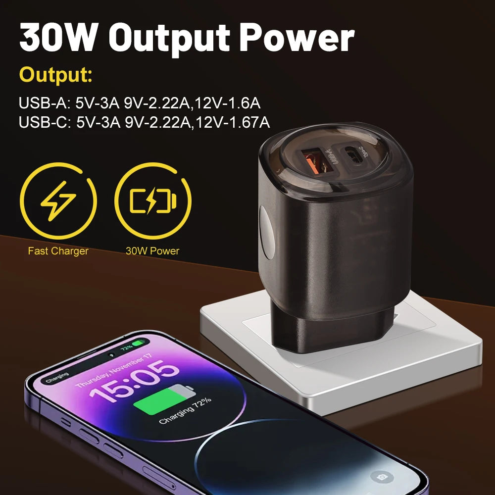 2 In 1 USB PD Charger Quick Charge 3.0 Transparent Design - Smarsty