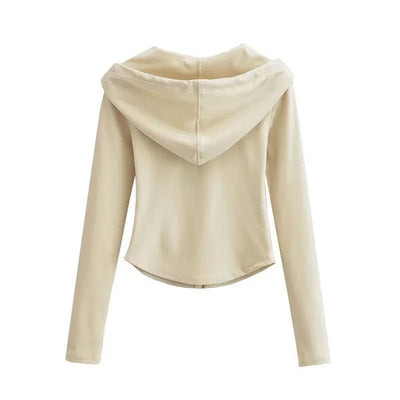 Lucyever Cropped Hooded Zip-Up Jacket Women Autumn New Slim Long Sleeve Y2K Sweatshirts Female Solid Streetwear Sports Hoodies - Smarsty