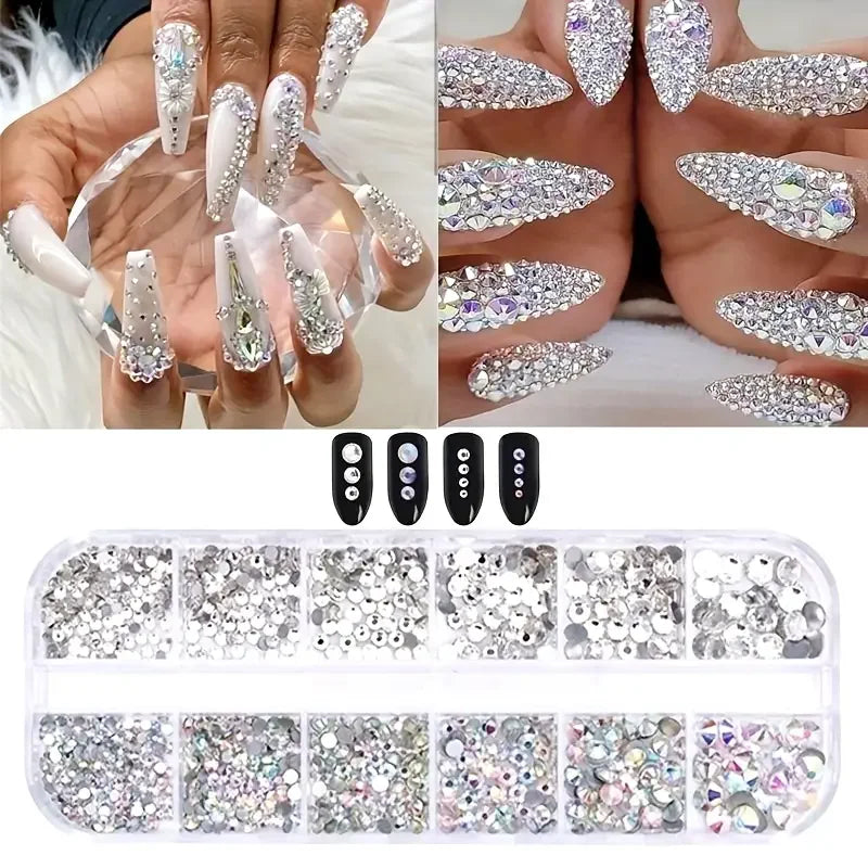 Boxed 3D Flat Back Nail Rhinestones Kit for DIY Manicure - Smarsty