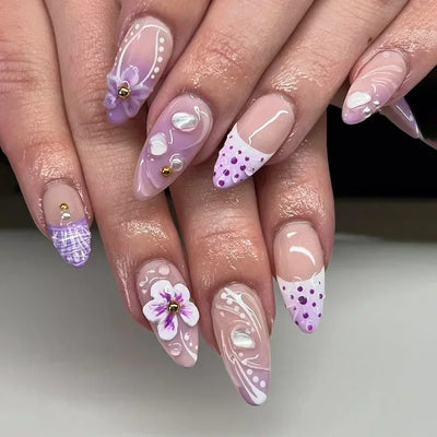 24Pcs Pink Almond False Nails with French Design - Smarsty