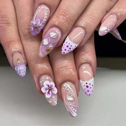 24Pcs Pink Almond False Nails with French Design - Smarsty