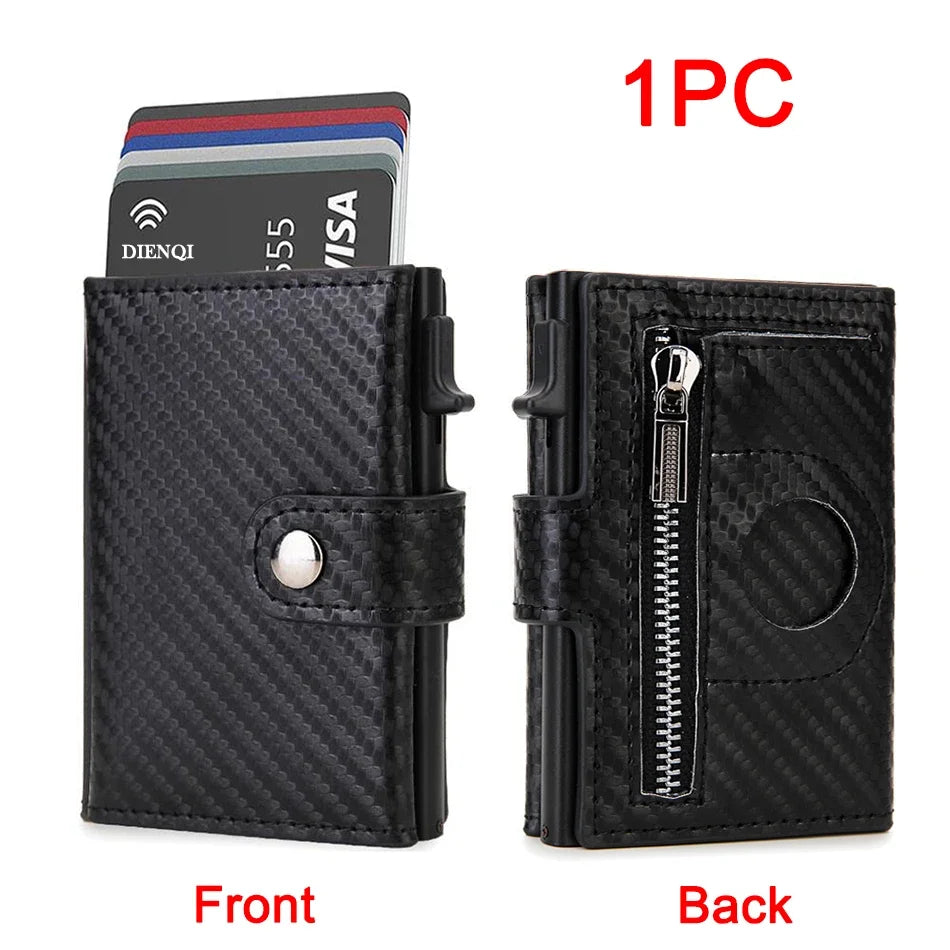 Rfid Carbon Fiber Men Wallets for Airtag Luxury Slim Mini Credit Card Holder Wallets for Men Air Tag Tracker Minimalist Purse - Smarsty