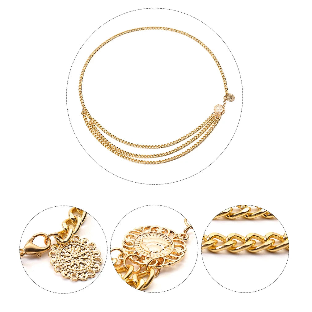 Women High Waist Metal Chain Belt with Crystals - Smarsty
