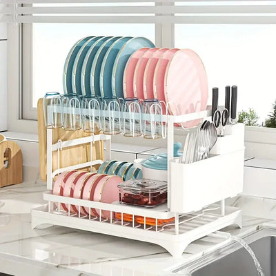 Dish Drying Rack, 2 Tier Large Dish Drying Rack for Kitchen Counter with Drainboard Stainless Steel Dish Drainer for Dish&Cup by Smarsty