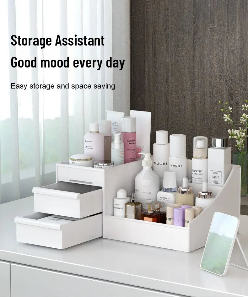 1pc White New Drawer Makeup Storage Box Dormitory Finishing Plastic Shelf Cosmetics Skin Care Dressing Table Desktop