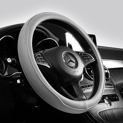 Napa Leather Perforated Patchwork Car Steering Wheel Cover, Non-slip, Breathable, Universal 15 Inch (Approx. 38cm) - Smarsty