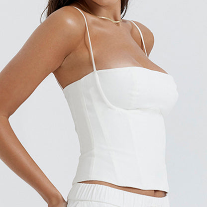Summer Backless Zip Up Bustier Crop Tops Elegant Vintage Skinny Corset Tank Tops Y2K Women Chic Spaghetti Strap Camis Clubwear - Smarsty