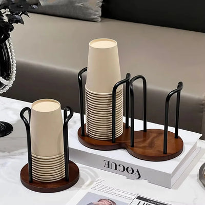 Disposable Cup Storage Holder Rack Shelf Water Tea Cups Wood Dispenser with Longer Stick Mug Display Stand Organizer Supplies by Smarsty