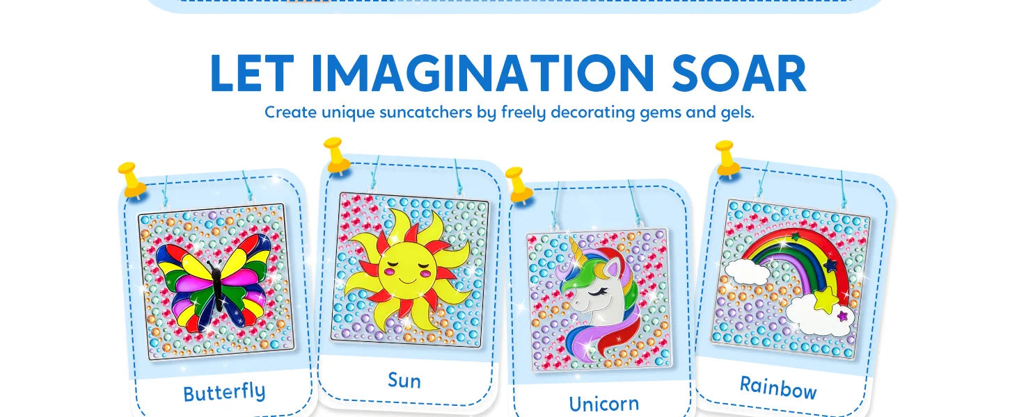 JOYFY 4PCS Window Art 2-in-1 Gems and Gels Suncatcher Diamond and Gels Arts & Crafts Toys for Kids Christmas Birthday Gifts