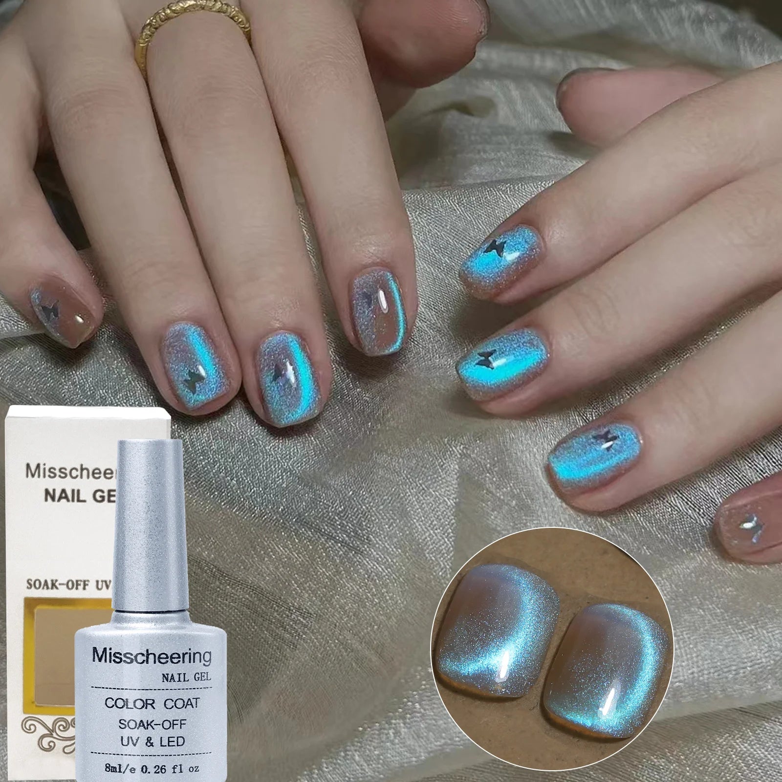Aurora Blue Cat Eye Magnetic Gel Nail Polish - Smarsty