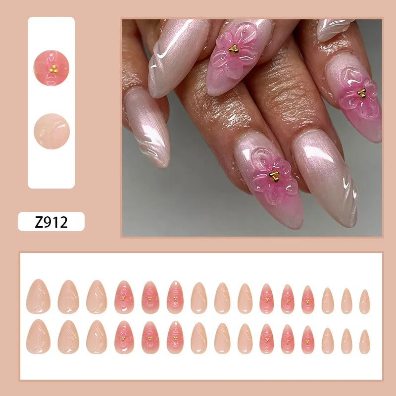 24pcs Flower Design Fake Nail Tips Full Cover - Smarsty