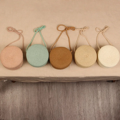 Round Straw Bag For Women Woven Handmade Shoulder Bag - Smarsty