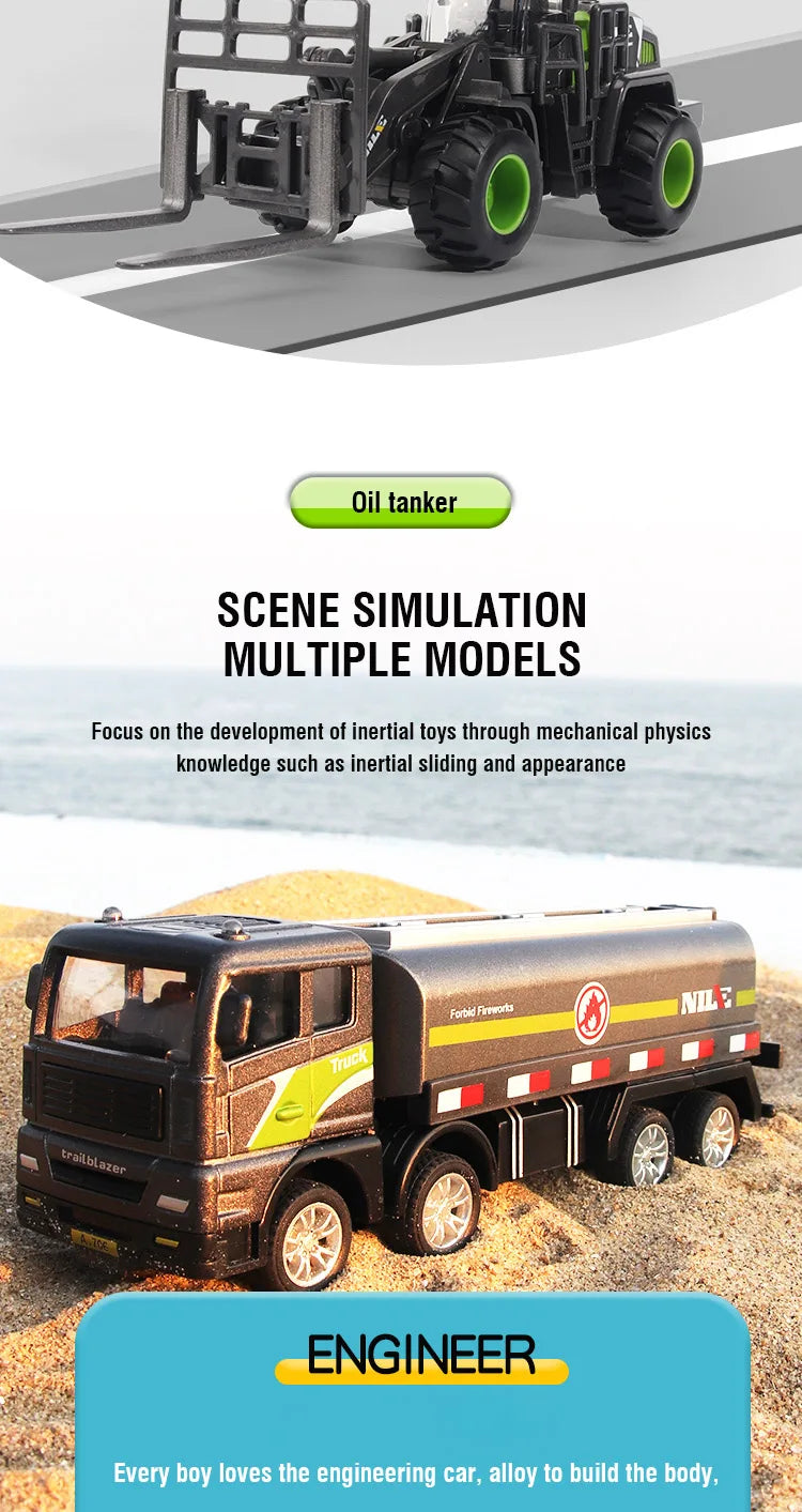 1/50 Model Car Bulldozer Truck Excavator Crane Forklift Construction Engineering Vehicle Toys for Boys Children Educational Toys by Smarsty