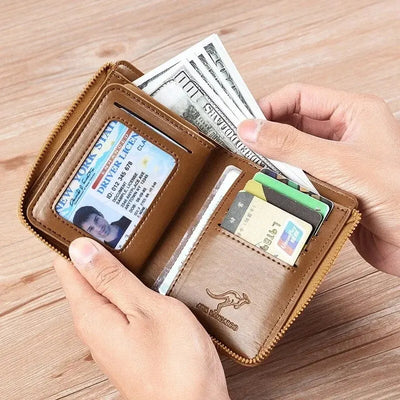 Mens Wallet Leather Business Card Holder Zipper Purse Luxury Wallets for Men RFID Protection Purses Carteira Masculina Luxury - Smarsty
