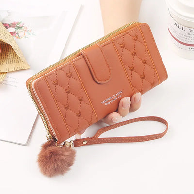 Women Long Wallet Pu Leather Card Holder Large Capacity Hasp Zipper Coin Purse Multi Card Organizer Cell Phone Wristlet Handbag - Smarsty