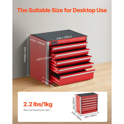 SucceBuy 5-Drawer 8.6in Metal Tool Box Red/Black Portable Small Tool Chest with PP Feet Pads for Garage Workshop Tools Storage - Smarsty