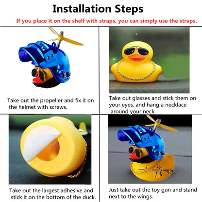 Helmeted Yellow Duck Car Ornament With Propeller Toy Gun - Smarsty