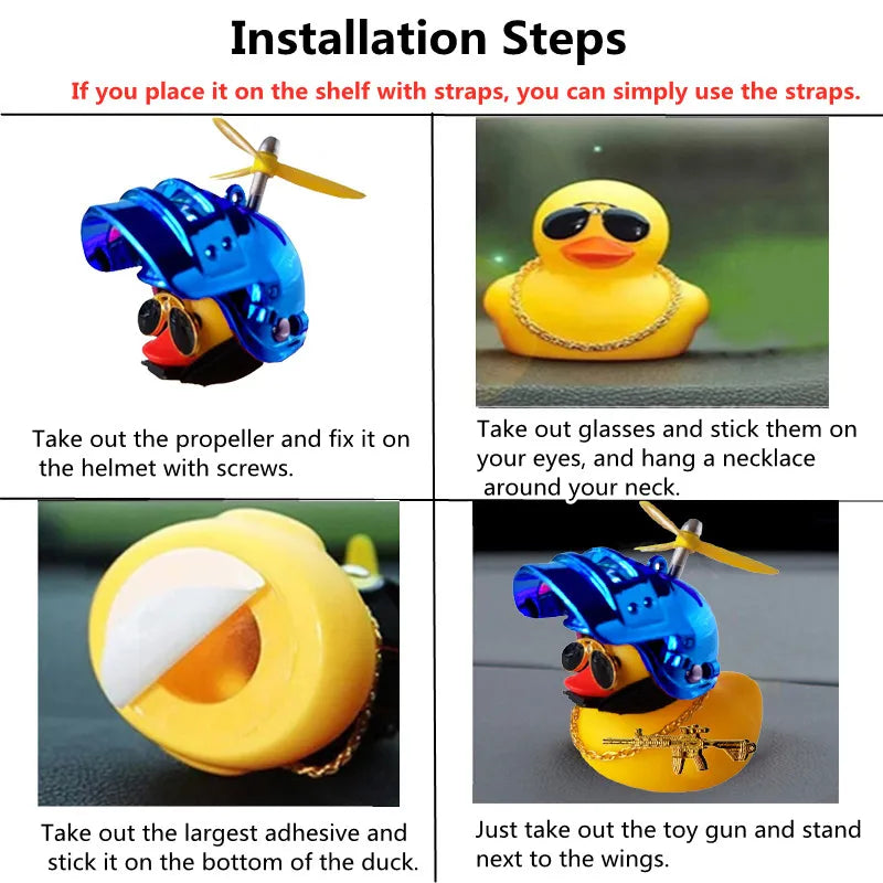 Helmeted Yellow Duck Car Ornament With Propeller Toy Gun - Smarsty