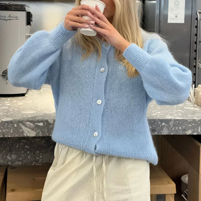 Women Solid Knitted Single Breasted Cardigan O-neck Long Sleeve Loose Soft Sweater 2024 Autumn Lady Knitwear ﻿ - Smarsty