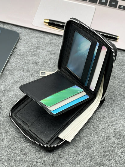 Zippered Slim Mens PU Wallet - Compact Size for Coins & Cards - Business Design - Smarsty