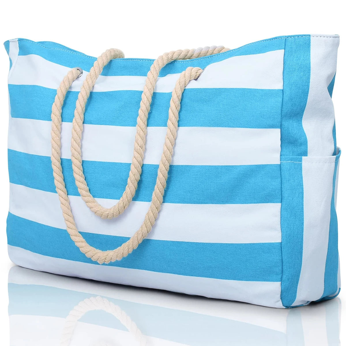Waterproof Beach Bag Foldable Striped Zipper Outdoor Tote - Smarsty