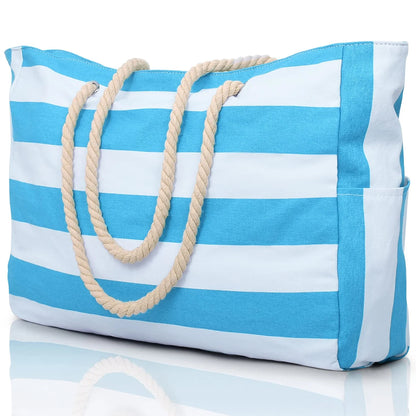 Waterproof Beach Bag Foldable Striped Zipper Outdoor Tote - Smarsty