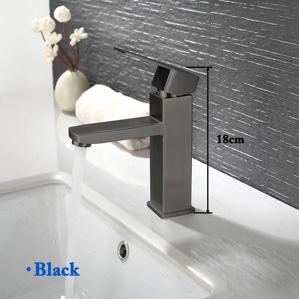 Black Square Bathroom Faucet Hot and Cold Mixer - Smarsty