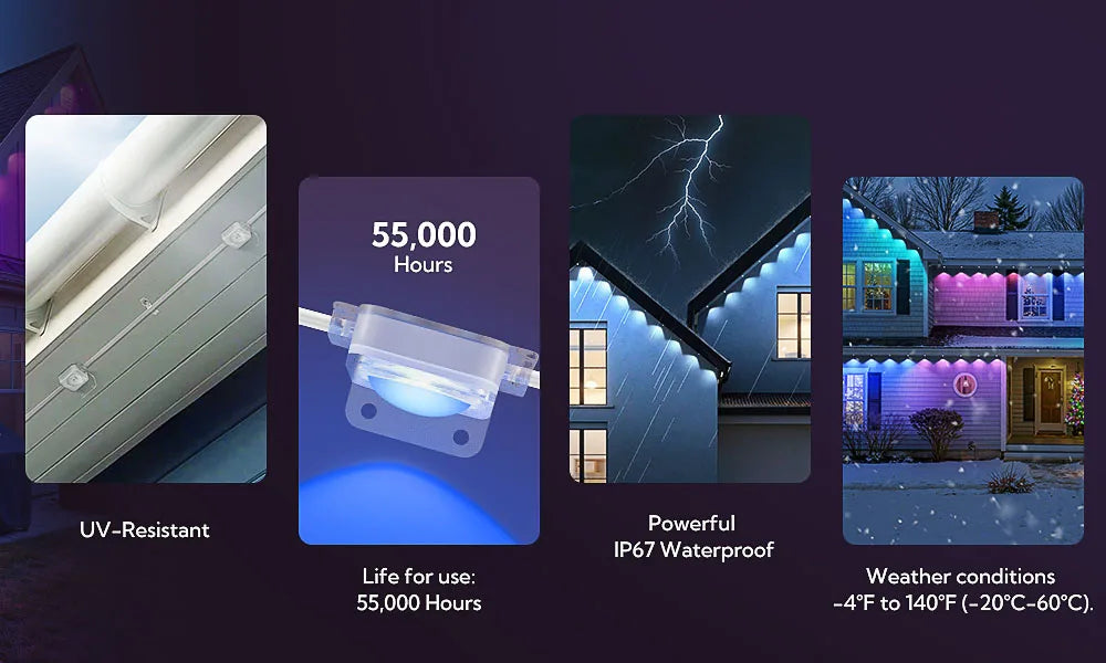 300FT 180LED Permanent Eaves LED Lights Outdoor Waterproof RGB String Lights DIY Scene Christmas Birthday Holiday Party Lighting