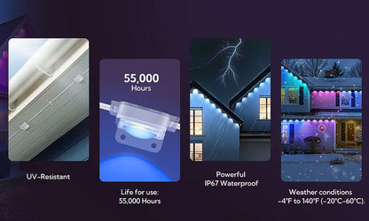 300FT 180LED Permanent Eaves LED Lights Outdoor Waterproof RGB String Lights DIY Scene Christmas Birthday Holiday Party Lighting