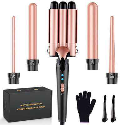 5-in-1 Hair Waver Curling Iron,3 Barrel Hair Crimper with Fast Heating Up - Smarsty