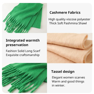 Winter Scarf for Women Cashmere Warm Solid Pashmina Blanket Wraps Female Thick Soft Bufanda Big Tassel Shawl Long Poncho Echarpe - Smarsty