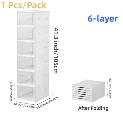 1x/2x Clear Shoes Cabinet Foldable Sneaker Shoes Storage Organizers Dustproof Thickening shoes Boxes High-top Shoe Rack Shelf