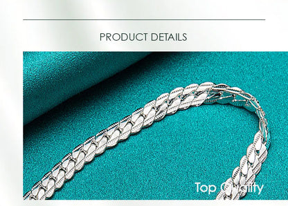 925 Silver Chain Bracelet Unisex Flat Side Lobster Clasp - Smarsty