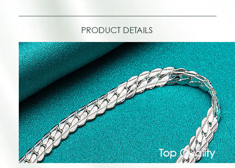 925 Silver Chain Bracelet Unisex Flat Side Lobster Clasp - Smarsty