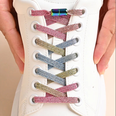 1Pair No Tie Shoe Laces Colorful Buckle Shoelaces Pearl Light Colorful Fashion Without Ties Elastic Laces Sneaker Kids Adult - Smarsty