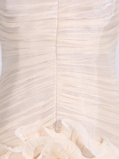 TWOTWINSTYLE Solid Spliced Fungus Slimming Dresses for Women Strapless Sleeveless Patchwork Folds Midi Dress Female Clothing New - Smarsty