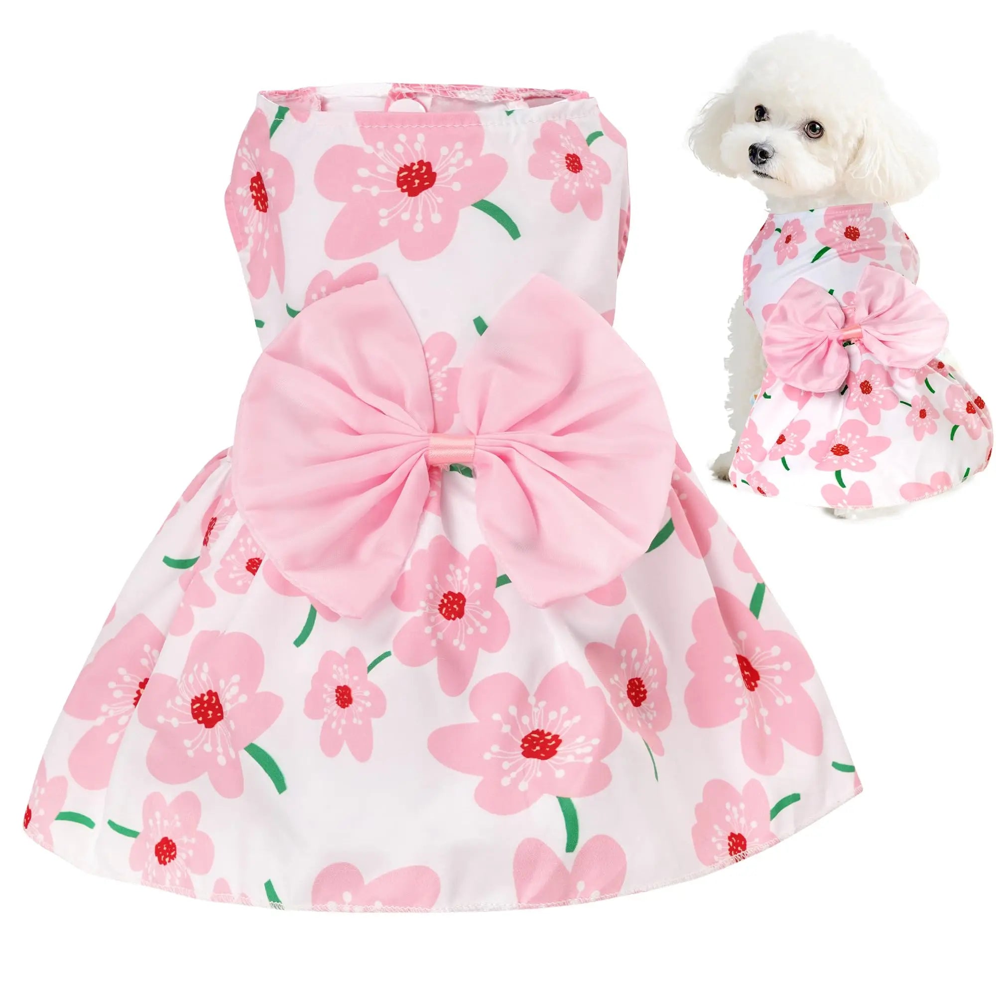 Summer Floral Dog Dress with Bow for Puppies - Smarsty