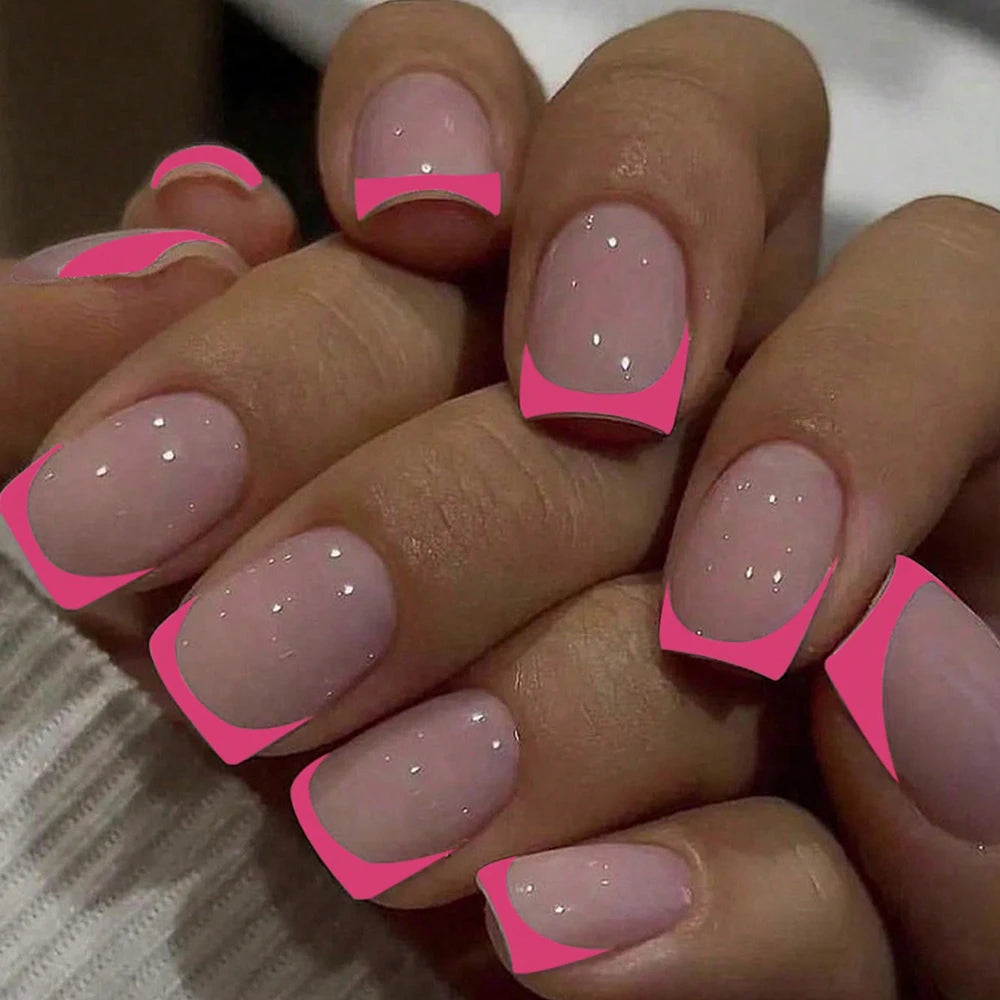 24 Piece Set Cute Heart French Tip Fake Nails - Smarsty