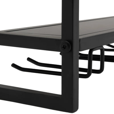 Wall Mounted Wine Rack Glass Holder 12 Bottles 7 Goblet Metal Shelf 2 Layer for Home Bar, 80cm Black - Smarsty