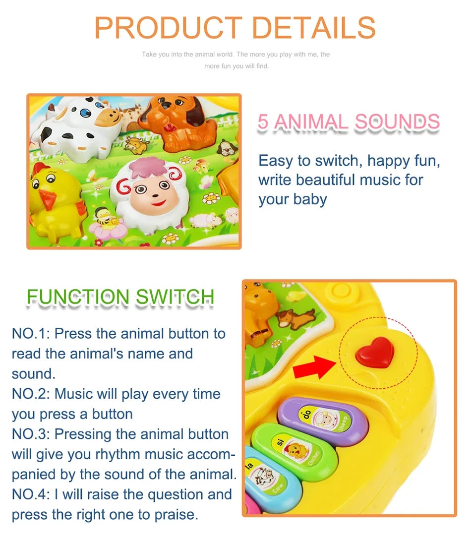 Kids Cartoon Piano Keyboard Game with Animal Sounds Flashing Light Music Baby Instrument Music Toys Educational Toys Kids Gifts by Smarsty