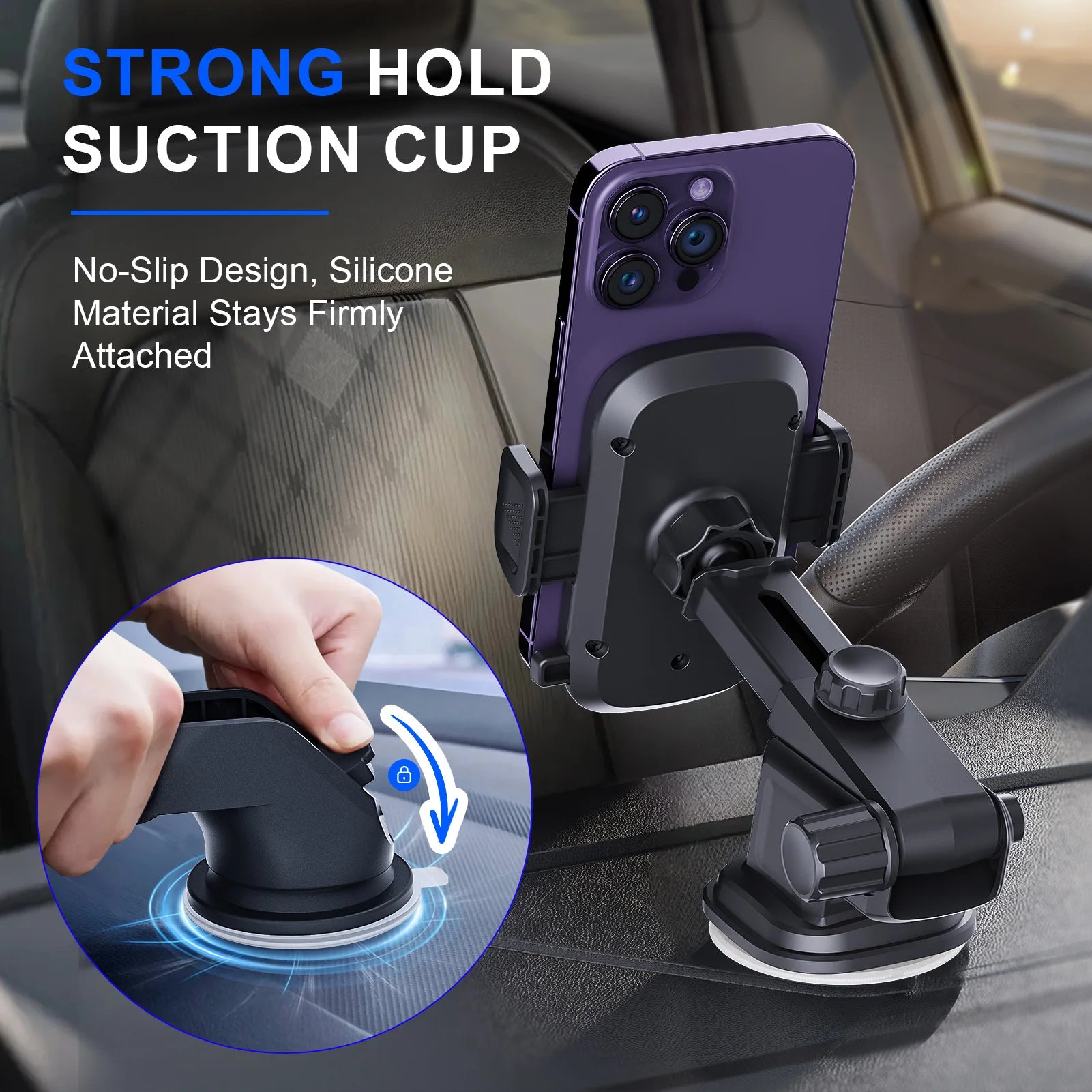 Car Phone Holder With Powerful Suction For Dashboard - Smarsty