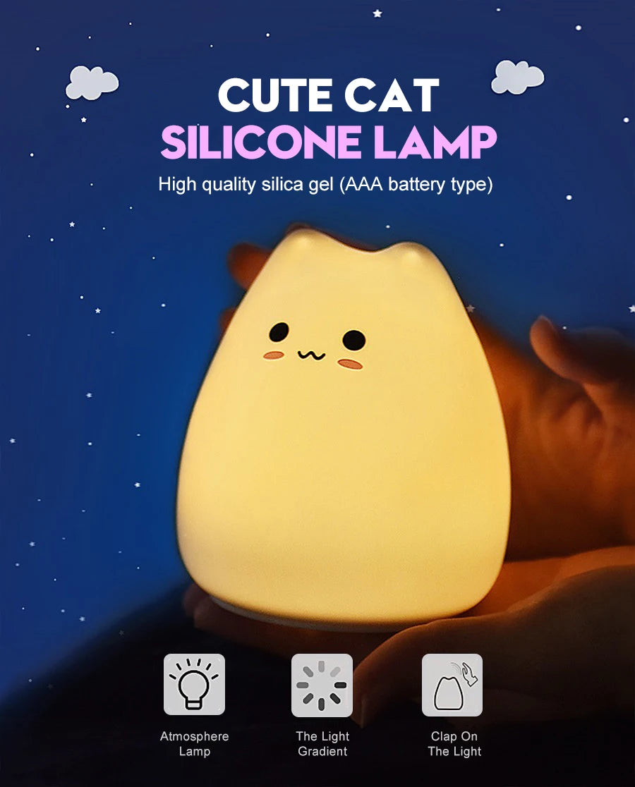 Cute Cat Night Light with Touch Sensor for Kids - Smarsty