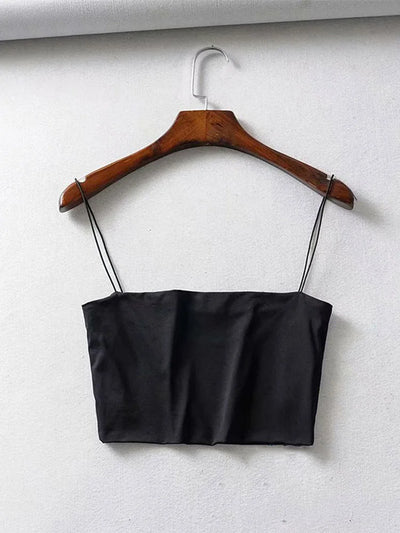 2024 Summer Women's Crop Top Sexy Elastic Cotton Camis sleeveless Short Tank Top Bar - Smarsty