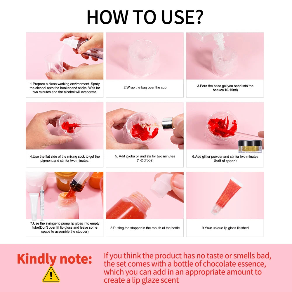 DIY Lip Gloss Making Kit Moisturizing Lip Gloss Base Diy Raw Material Tool Kit Shiny Glitter Lip Tints Glaze Handmade Cosmetics