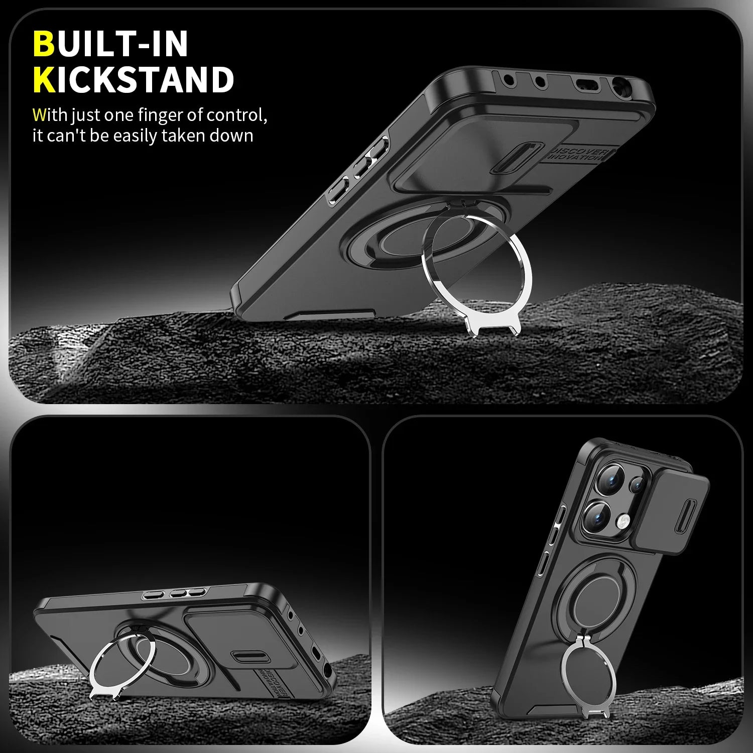 Shockproof Magnetic Case for Redmi Note 14 13 Pro 5G 4G Plus Slide Camera Lens Ring Stand Protect Cover
