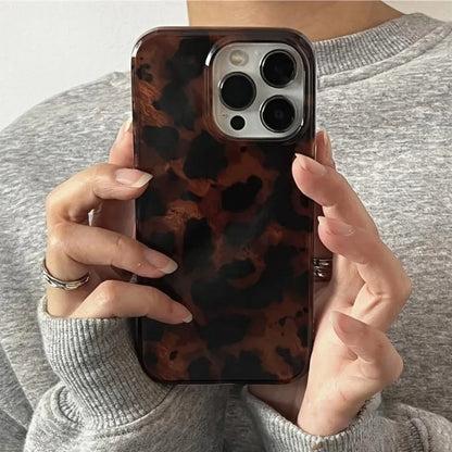 Retro Amber Texture Laser iPhone Case Leopard Pattern - Smarsty