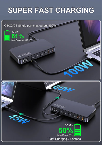 GaN USB C 6Port Desktop Charger With Fast LED Display - Smarsty