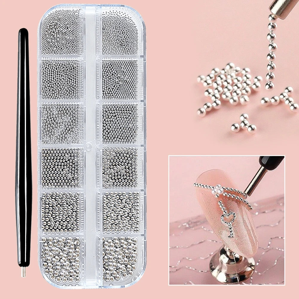 Mini Caviar Beads Nail Art Set with Magnetic Pen - Smarsty