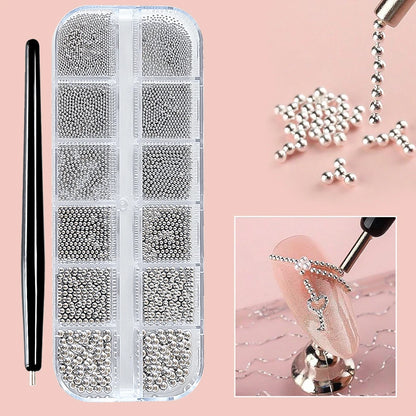 Mini Caviar Beads Nail Art Set with Magnetic Pen - Smarsty
